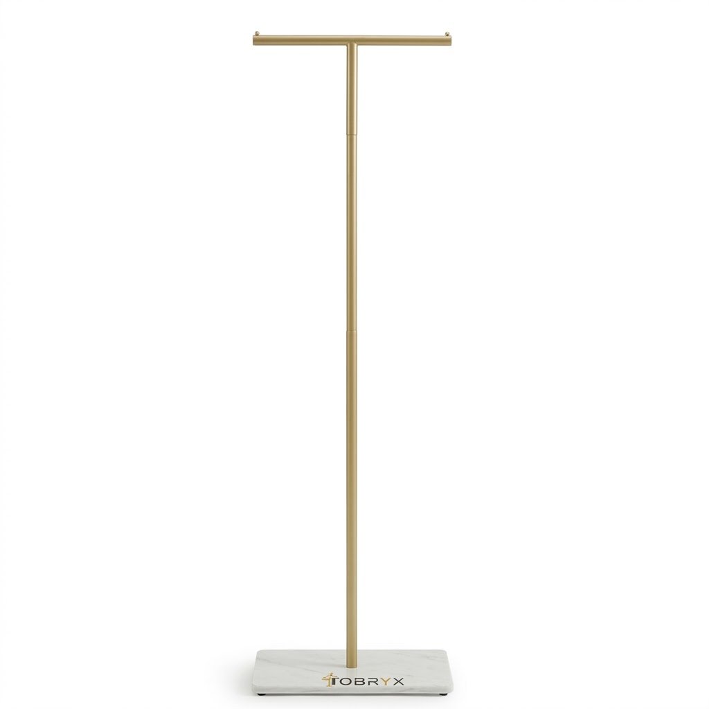 OBRYX Minimalist Gold T-Bar Garment Rack with Marble Base - Image 2