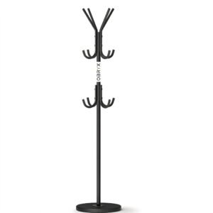 OBRYX Freestanding Black Metal Coat & Hat Hanger Rack