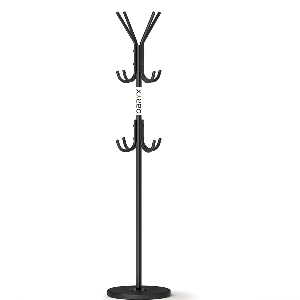 OBRYX Freestanding Black Metal Coat & Hat Hanger Rack