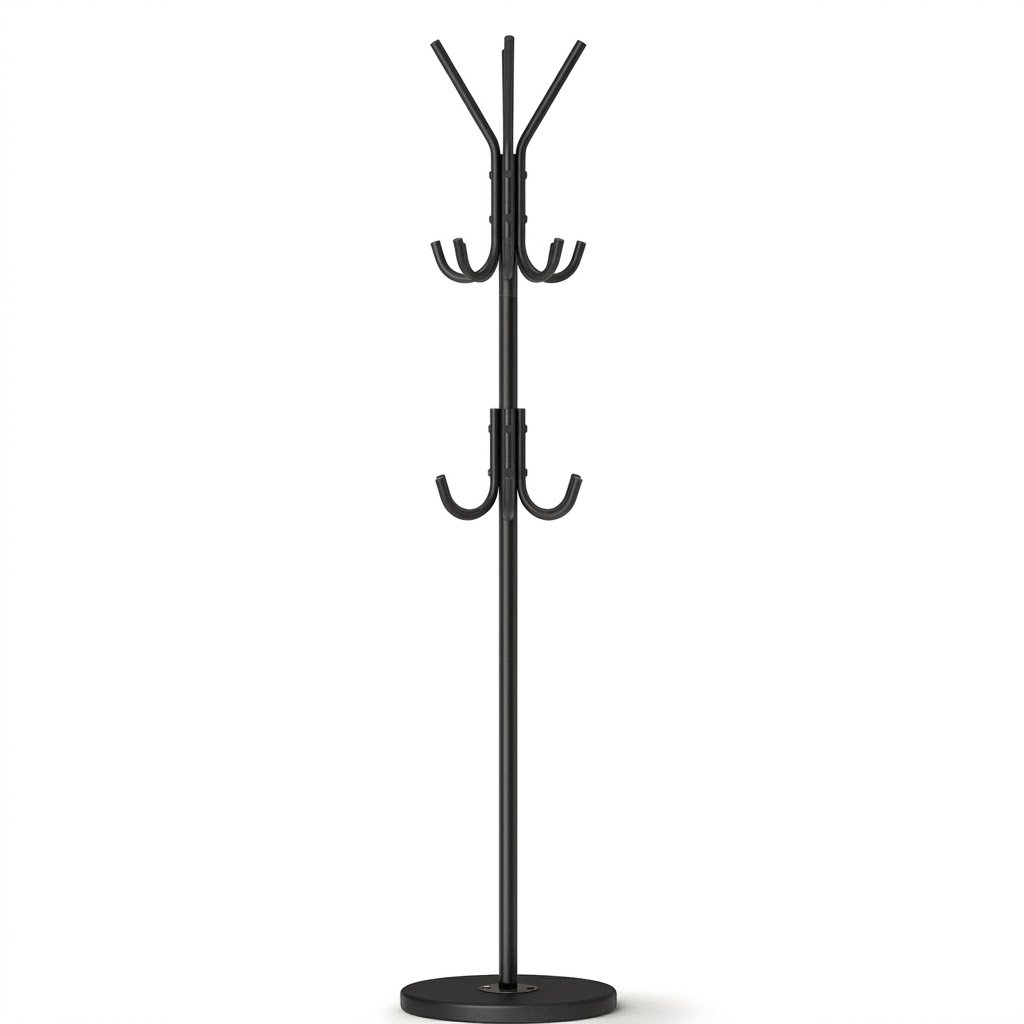 OBRYX Freestanding Black Metal Coat & Hat Hanger Rack - Image 2