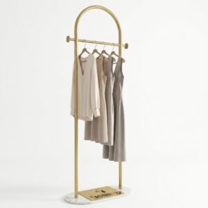 OBRYX Modern Arched Gold Colored Garment Rack with Oval Marble Base