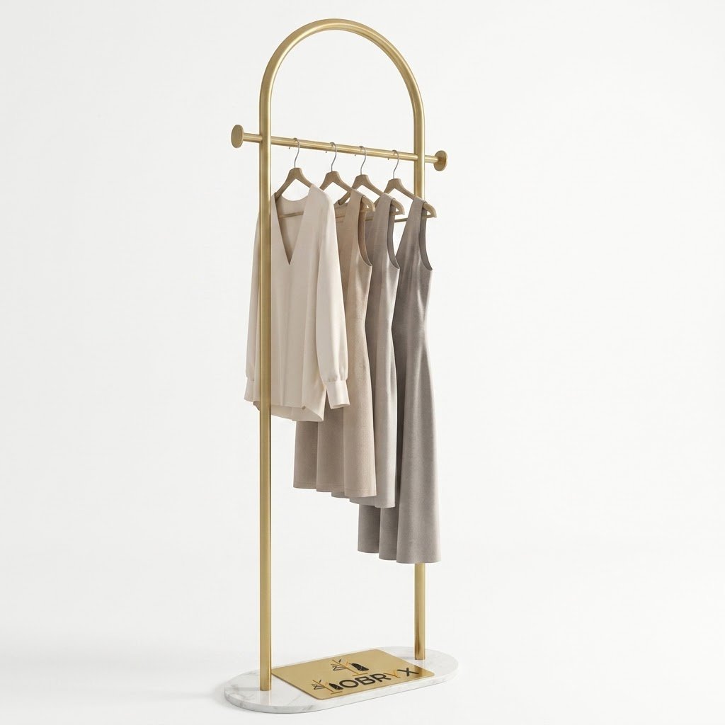 OBRYX Modern Arched Gold Colored Garment Rack with Oval Marble Base