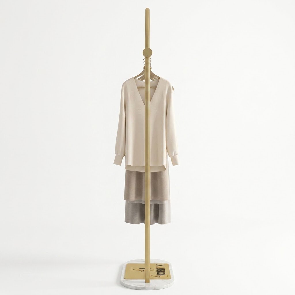 OBRYX Modern Arched Gold Colored Garment Rack with Oval Marble Base - Image 2